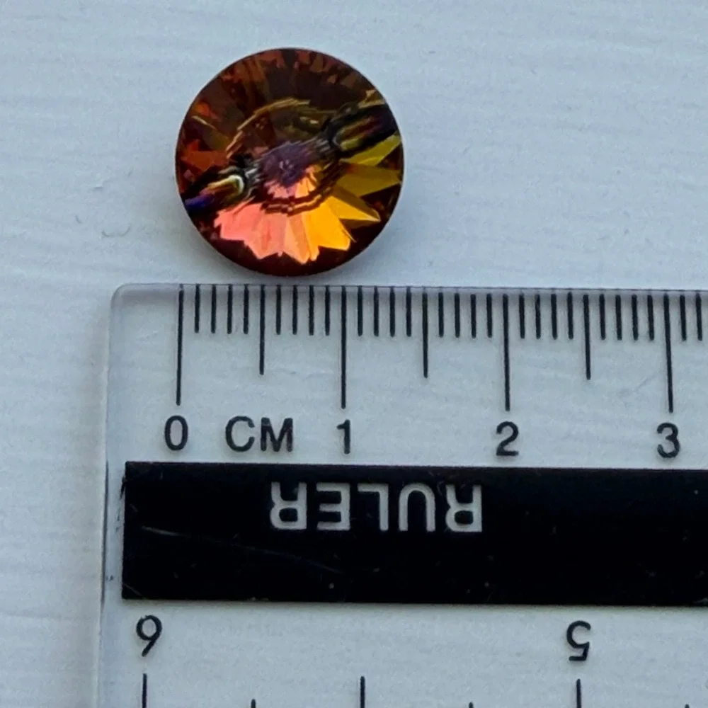 Swarovski Crystal Buttons 14mm Iridescent Gold Red Green Excellent 5pc Lot